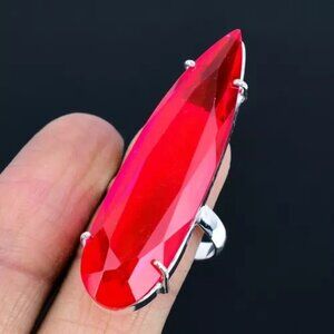 Handmade 925 Sterling Silver Large Lab Created Mozambique Garnet Statement Ring